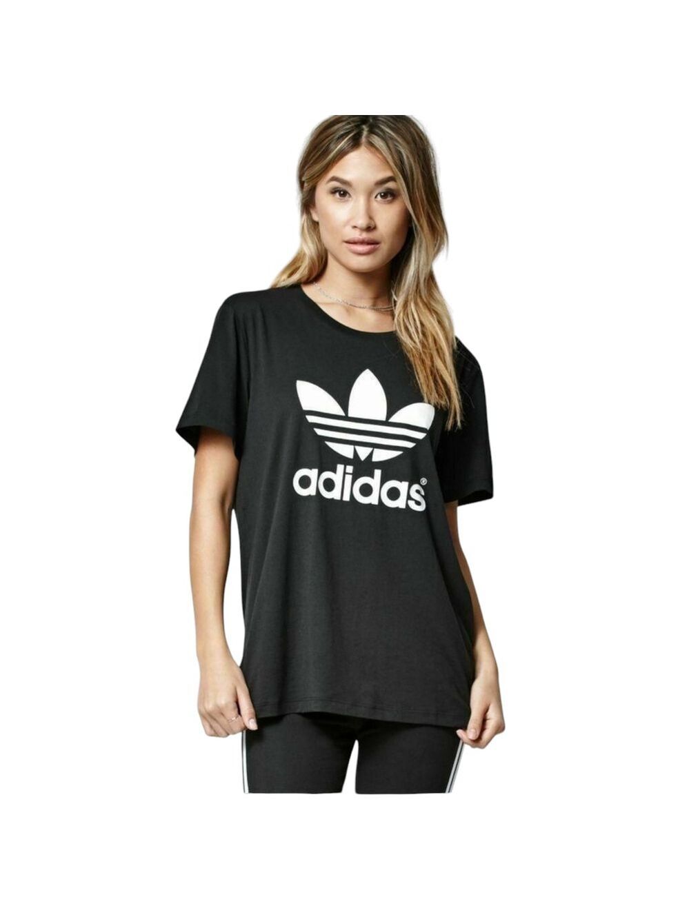 Adidas Trefoil Oversize Boyfriend T-Shirt Dress, M, Black
